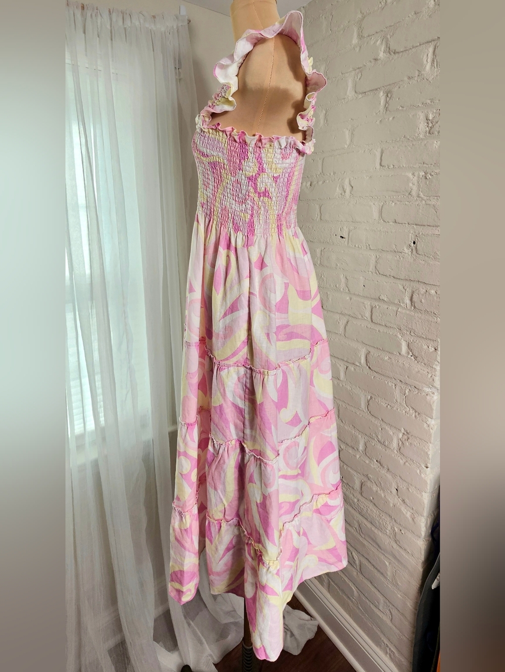 Hill House Ellie Nap Dress Pink Print Smocked Midi Dress Size M - Picture 3 of 10